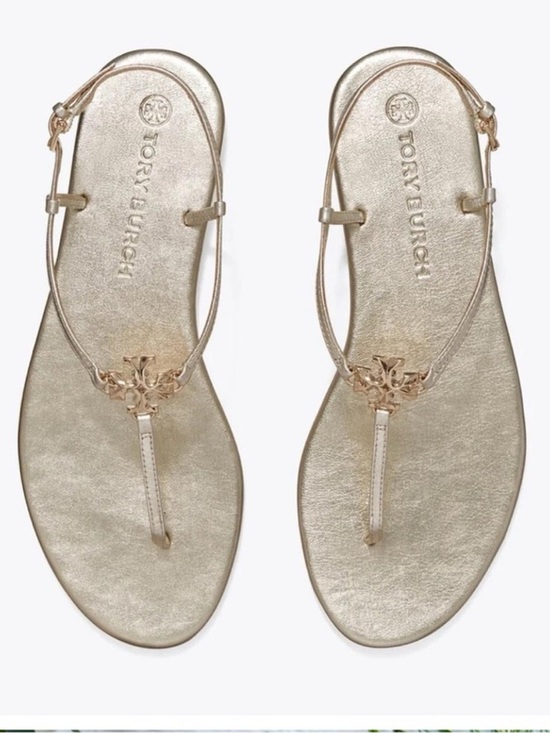 Tory Burch Shoes - Tory Burch Spark Gold Logo Capri T-Strap Sandals, 5